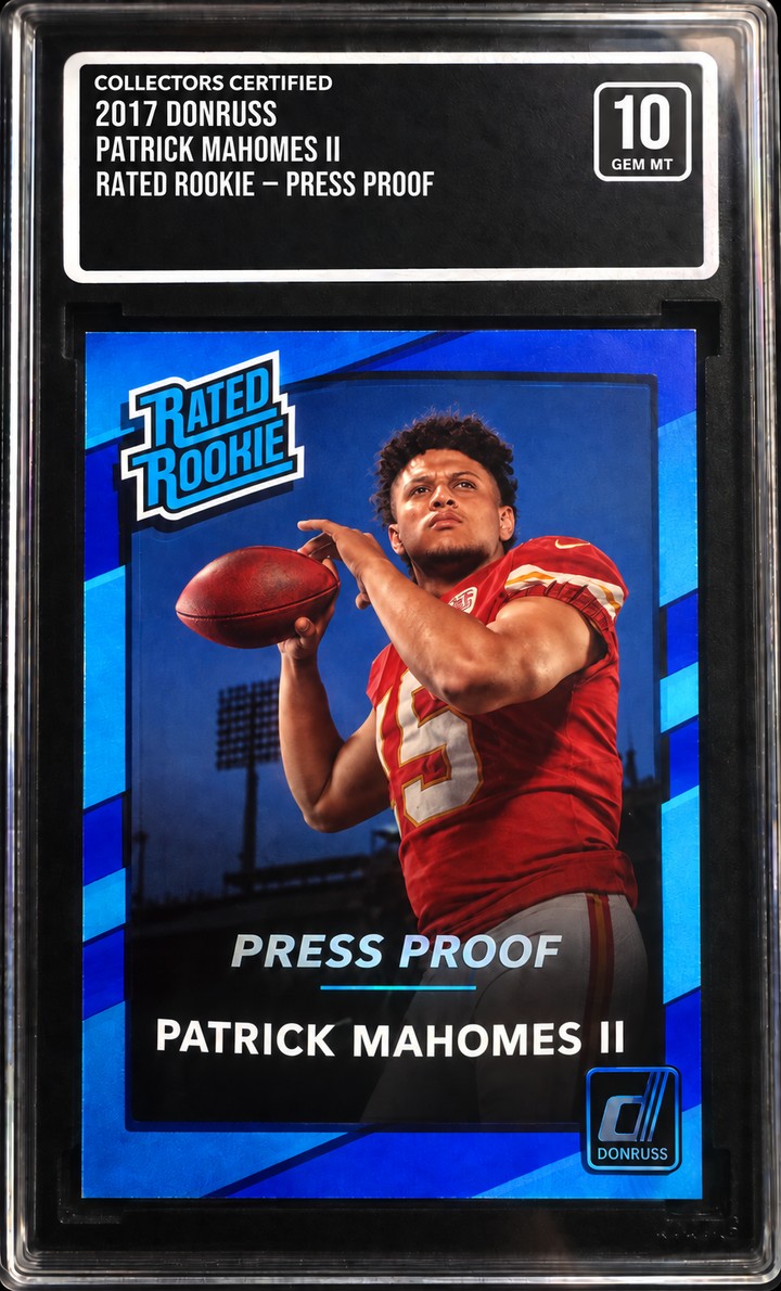 CCG graded 2017 Donruss Patrick Mahomes II Rated Rookie Press Proof card — Gem Mint 10
